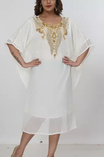 cream  kaftan women dress long gown farasha morocco wear