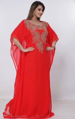red  kaftan women dress long gown farasha morocco wear 1