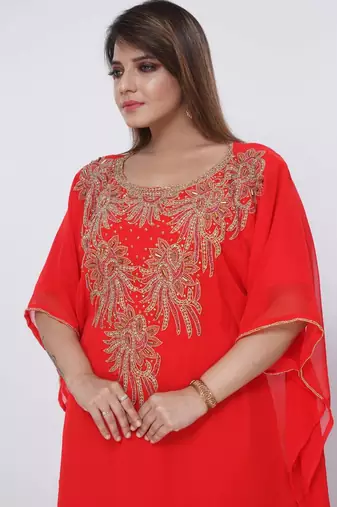 red  kaftan women dress long gown farasha morocco wear