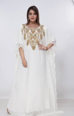 cream  kaftan women dress long gown farasha morocco wear 1