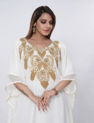 cream  kaftan women dress long gown farasha morocco wear 2