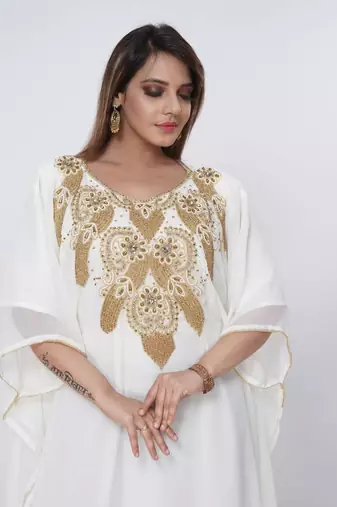 cream  kaftan women dress long gown farasha morocco wear