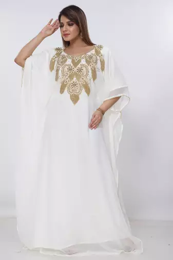 cream  kaftan women dress long gown farasha morocco wear