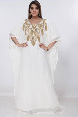 cream  kaftan women dress long gown farasha morocco wear 4