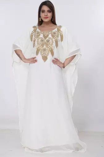 cream  kaftan women dress long gown farasha morocco wear