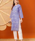 Hand embroidered mauve cotton lucknowi chikankari straight kurta