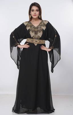 black  kaftan women dress long gown farasha morocco wear 1