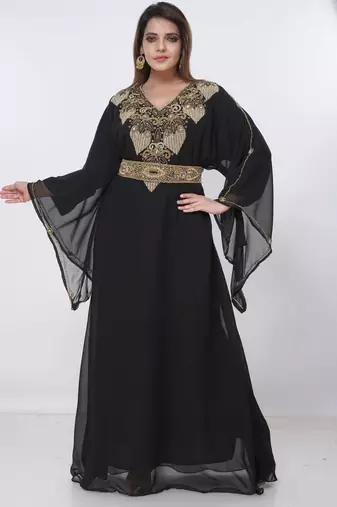 black  kaftan women dress long gown farasha morocco wear