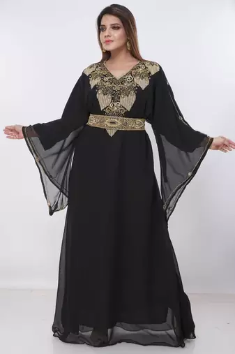 black  kaftan women dress long gown farasha morocco wear