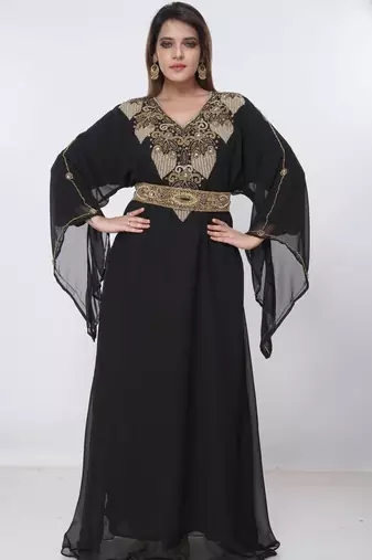 black  kaftan women dress long gown farasha morocco wear