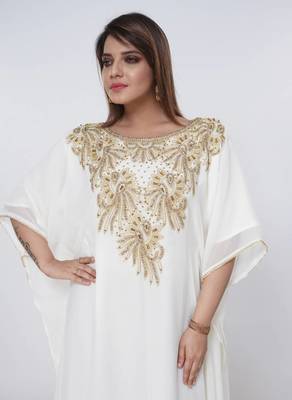 cream  kaftan women dress long gown farasha morocco wear 1