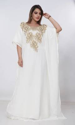 cream  kaftan women dress long gown farasha morocco wear 2
