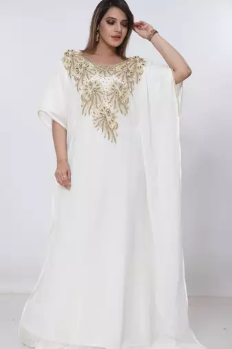 cream  kaftan women dress long gown farasha morocco wear