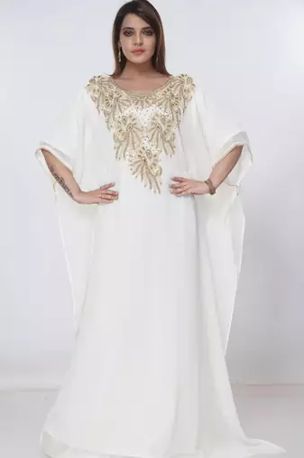 cream  kaftan women dress long gown farasha morocco wear
