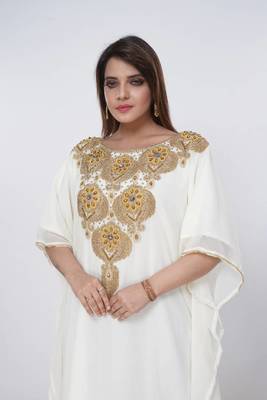 cream  kaftan women dress long gown farasha morocco wear 1