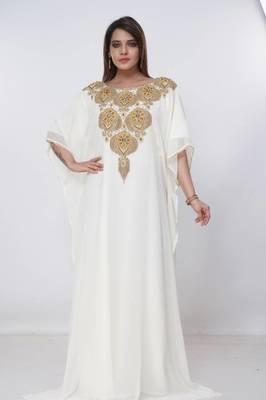 cream  kaftan women dress long gown farasha morocco wear 2