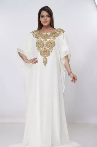 cream  kaftan women dress long gown farasha morocco wear