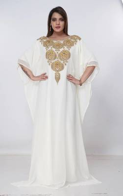 cream  kaftan women dress long gown farasha morocco wear 3