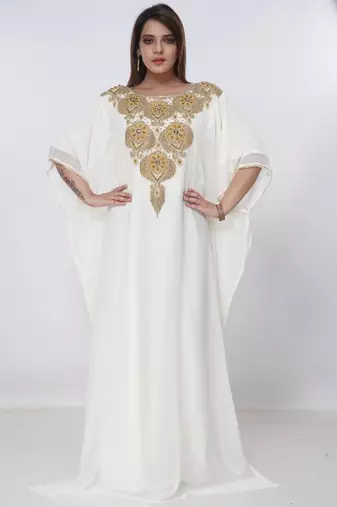 cream  kaftan women dress long gown farasha morocco wear
