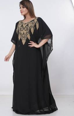 black  kaftan women dress long gown farasha morocco wear 1