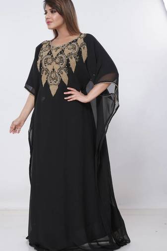 black  kaftan women dress long gown farasha morocco wear