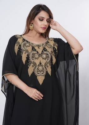 black  kaftan women dress long gown farasha morocco wear 2