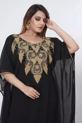 black  kaftan women dress long gown farasha morocco wear