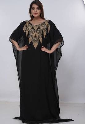 black  kaftan women dress long gown farasha morocco wear 3