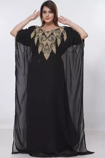 black  kaftan women dress long gown farasha morocco wear
