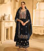 hand worked nevy blue velvet salwar suit for women