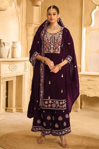 hand worked purple velvet salwar suit for women