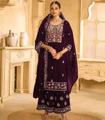 hand worked purple velvet salwar suit for women