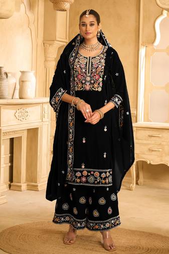 hand worked black velvet salwar suit for women