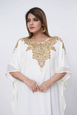 cream  kaftan women dress long gown farasha morocco wear 1