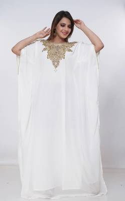 cream  kaftan women dress long gown farasha morocco wear 2