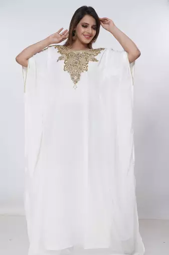 cream  kaftan women dress long gown farasha morocco wear