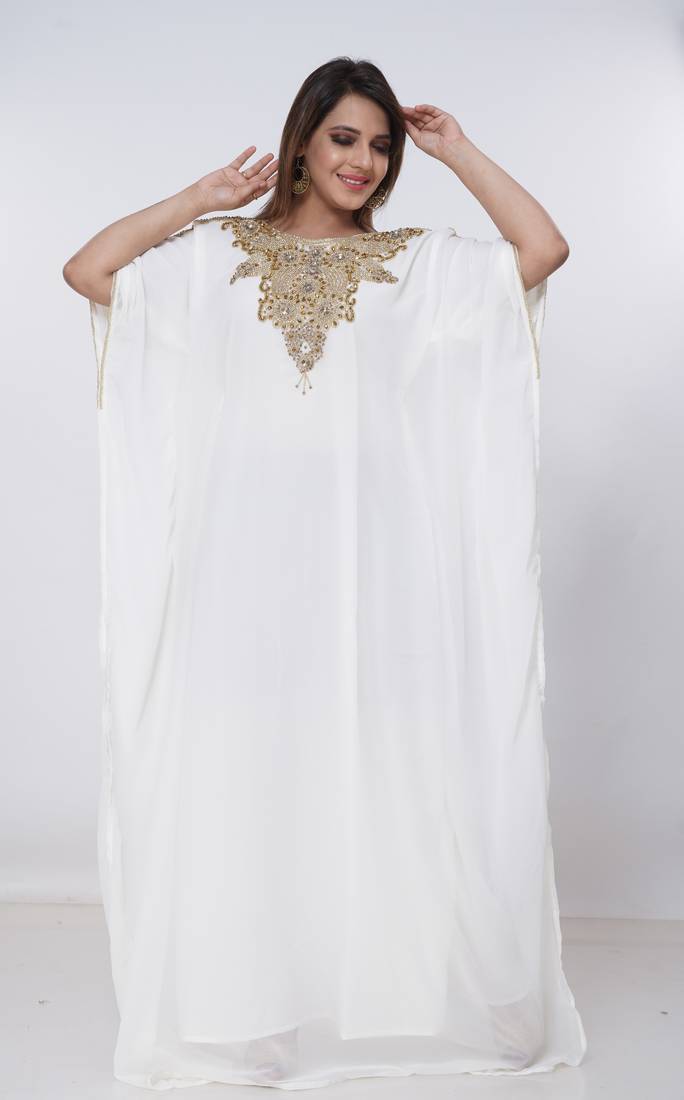cream  kaftan women dress long gown farasha morocco wear