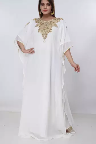 cream  kaftan women dress long gown farasha morocco wear
