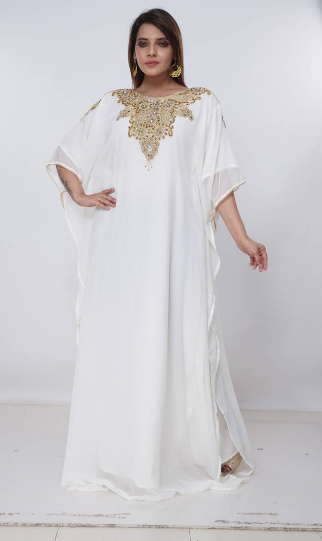 cream  kaftan women dress long gown farasha morocco wear