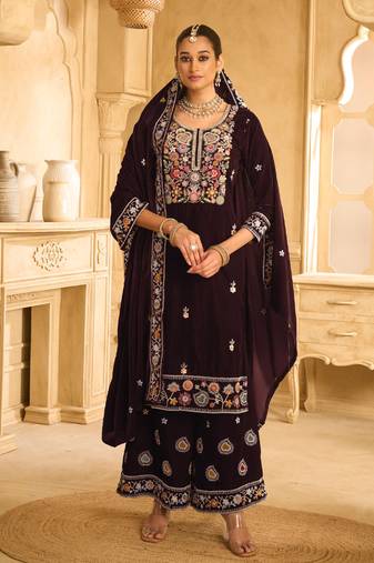 hand worked maroon velvet salwar suit for women