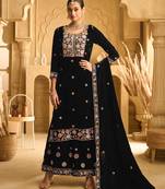 black heavy velvet straight suit for women hand crafted