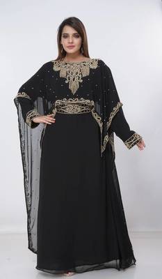 black  kaftan women dress long gown farasha morocco wear 1