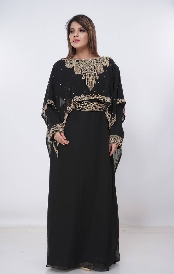 black  kaftan women dress long gown farasha morocco wear