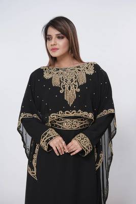 black  kaftan women dress long gown farasha morocco wear 3