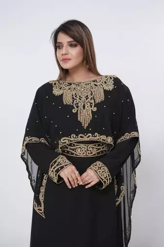 black  kaftan women dress long gown farasha morocco wear