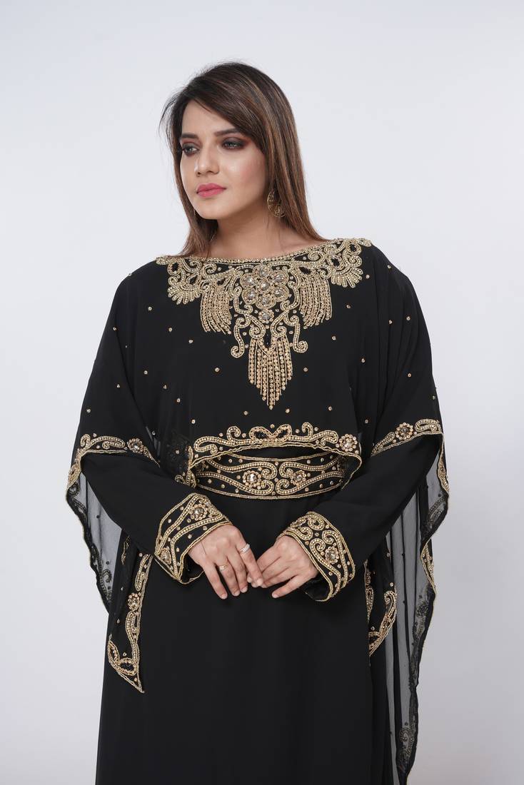 black  kaftan women dress long gown farasha morocco wear