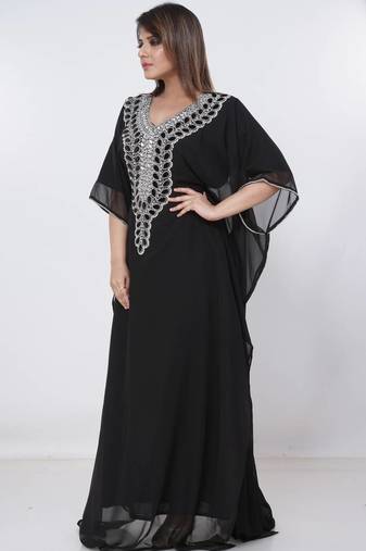black  kaftan women dress long gown farasha morocco wear