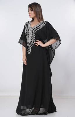 black  kaftan women dress long gown farasha morocco wear 1
