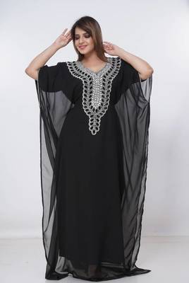 black  kaftan women dress long gown farasha morocco wear 2