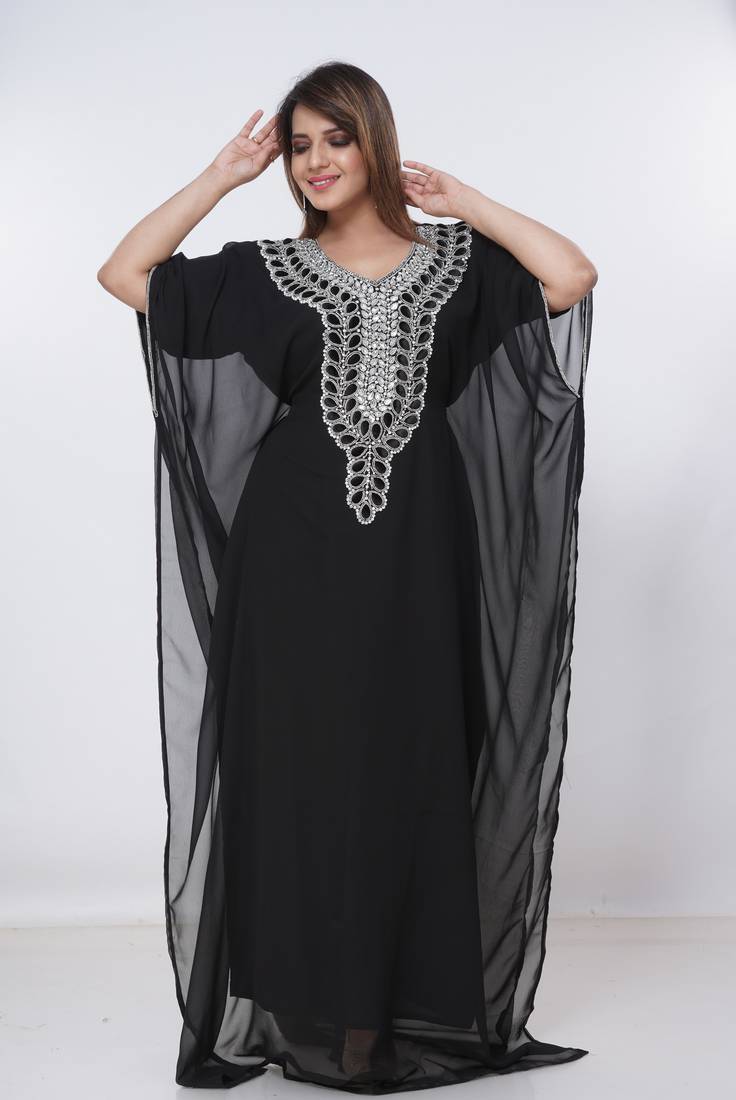 black  kaftan women dress long gown farasha morocco wear
